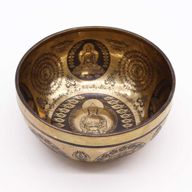 Tibetansk Helande Skål Graverad 21cm - 5 Buddha