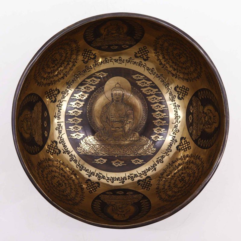 Tibetansk Helande Skål Graverad 21cm - 5 Buddha