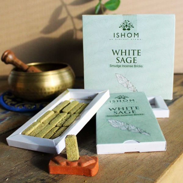 Paket med 15 Naturliga Rökelseblock med Hållare - Vit Salvia
