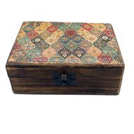 Medelstor Trälåda med Keramisk Glasyr - 15x10x6cm - Traditionellt Mönster