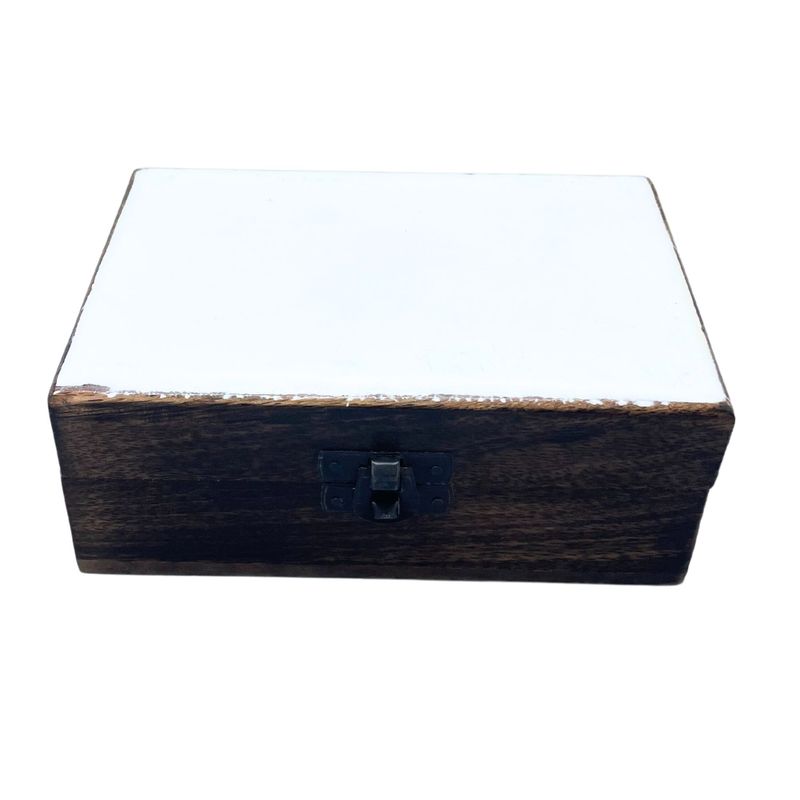 Medelstor Trälåda med Keramisk Glasyr - 15x10x6cm - Vit