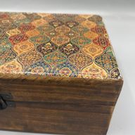 Stor Trälåda med Keramisk Glasyr - 20x15x7.5cm - Traditionellt Mönster