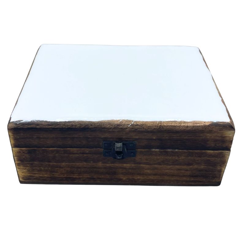Stor Trälåda med Keramisk Glasyr - 20x15x7.5cm - Vit