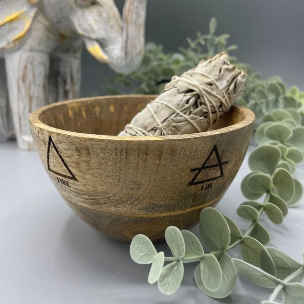 Träskål till Smudge Sticks och Ritualer - Fyra Element - 12x7cm