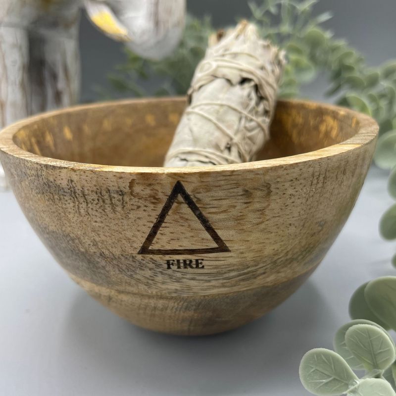 Träskål till Smudge Sticks och Ritualer - Fyra Element - 12x7cm
