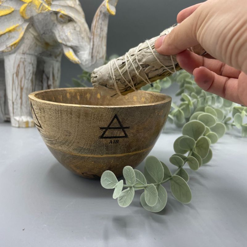 Träskål till Smudge Sticks och Ritualer - Fyra Element - 12x7cm
