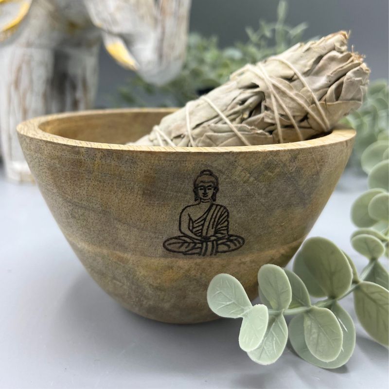 Träskål till Smudge Sticks och Ritualer - Buddha - 12x7cm