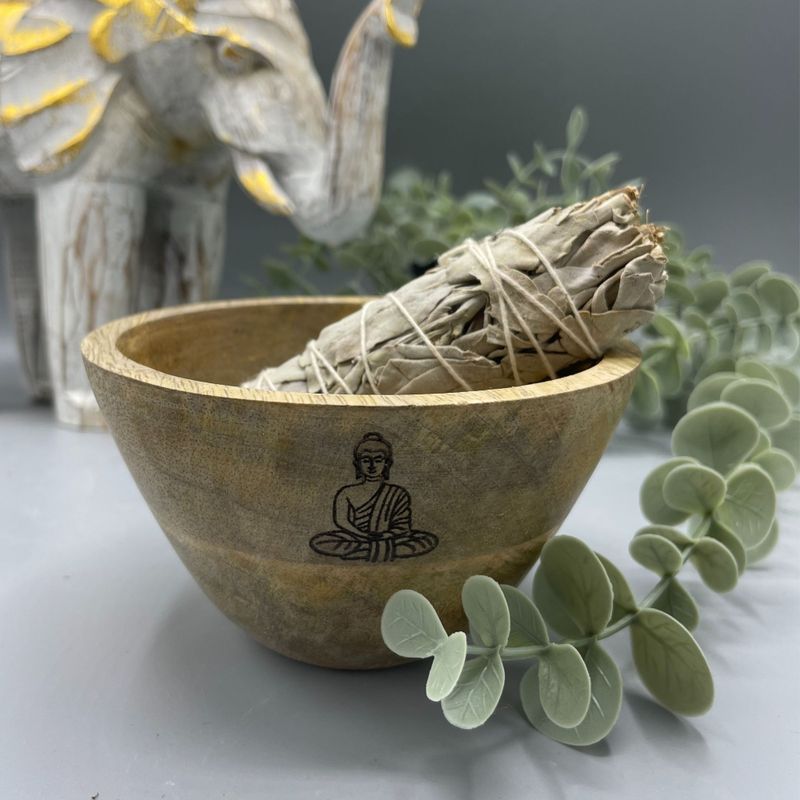 Träskål till Smudge Sticks och Ritualer - Buddha - 12x7cm