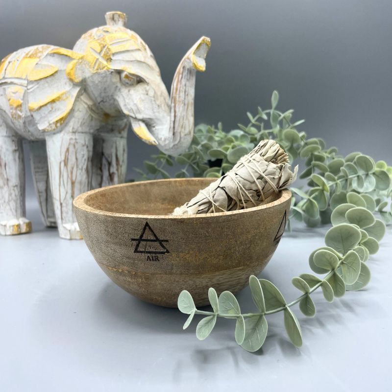 Träskål till Smudge Sticks och Ritualer - Fyra Element - 14x7cm