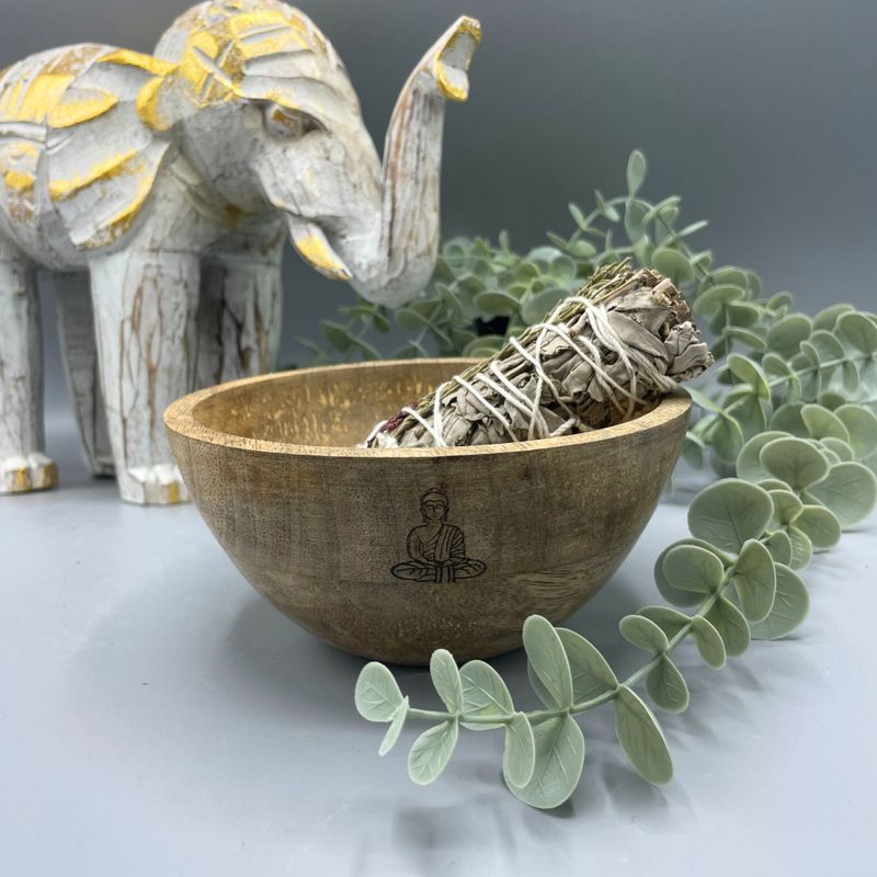 Träskål till Smudge Sticks och Ritualer - Buddha - 14x7cm