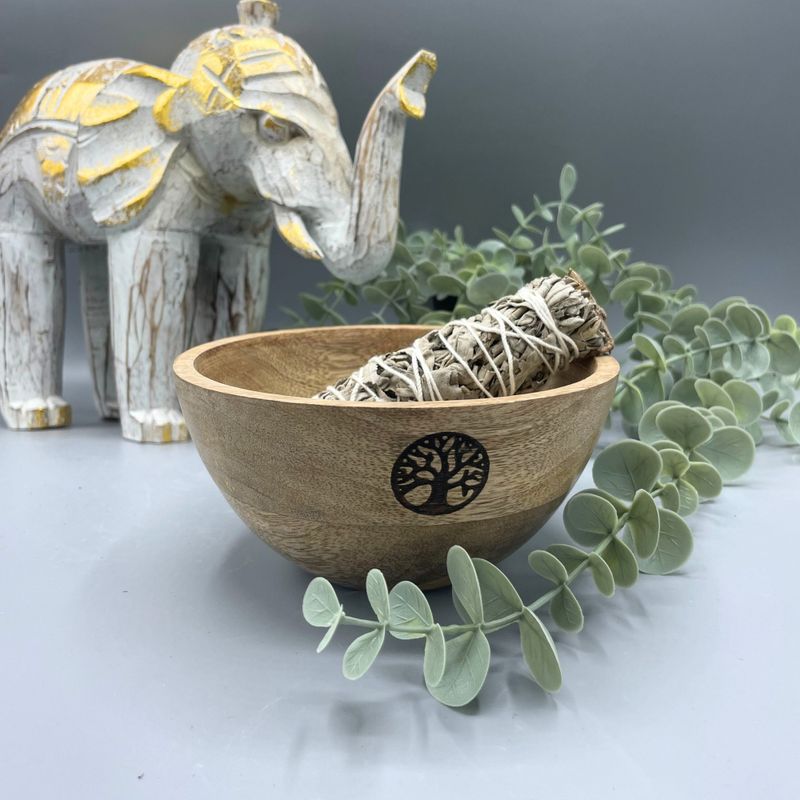 Träskål till Smudge Sticks och Ritualer - Livets Träd - 14x7cm