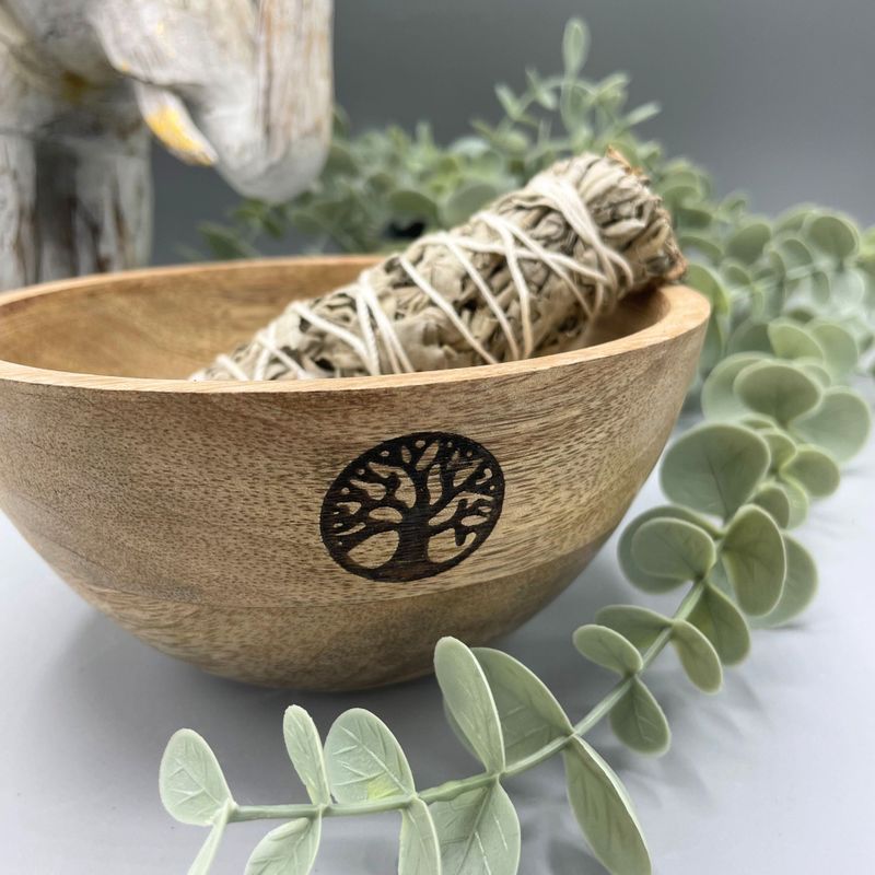 Träskål till Smudge Sticks och Ritualer - Livets Träd - 14x7cm