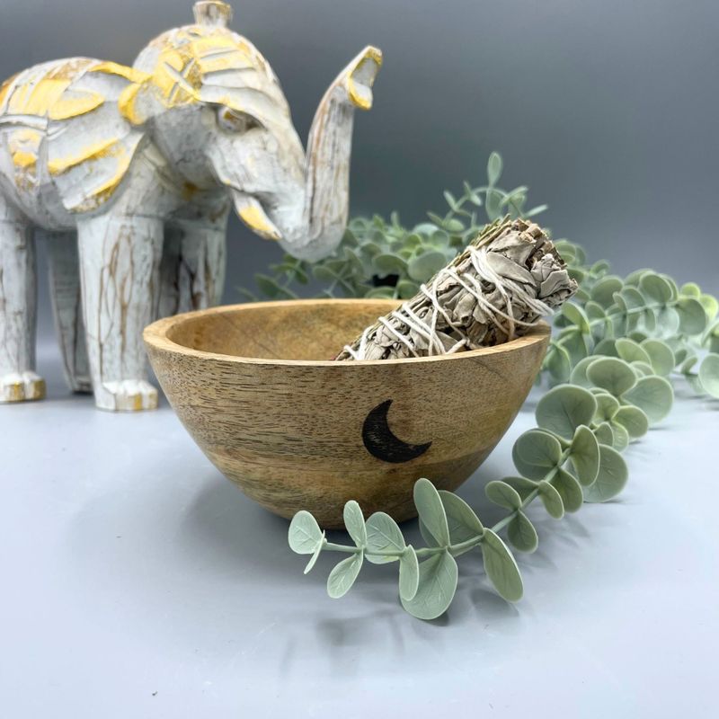 Träskål till Smudge Sticks och Ritualer - Tre Månar - 14x7cm