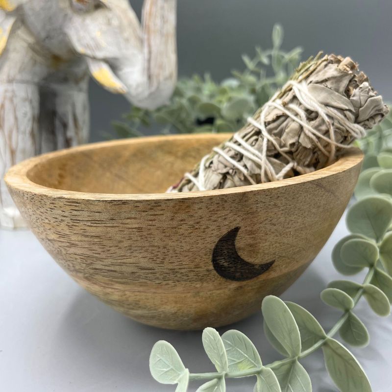 Träskål till Smudge Sticks och Ritualer - Tre Månar - 14x7cm