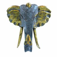 Stort Elefanthuvud - Guld & Grå