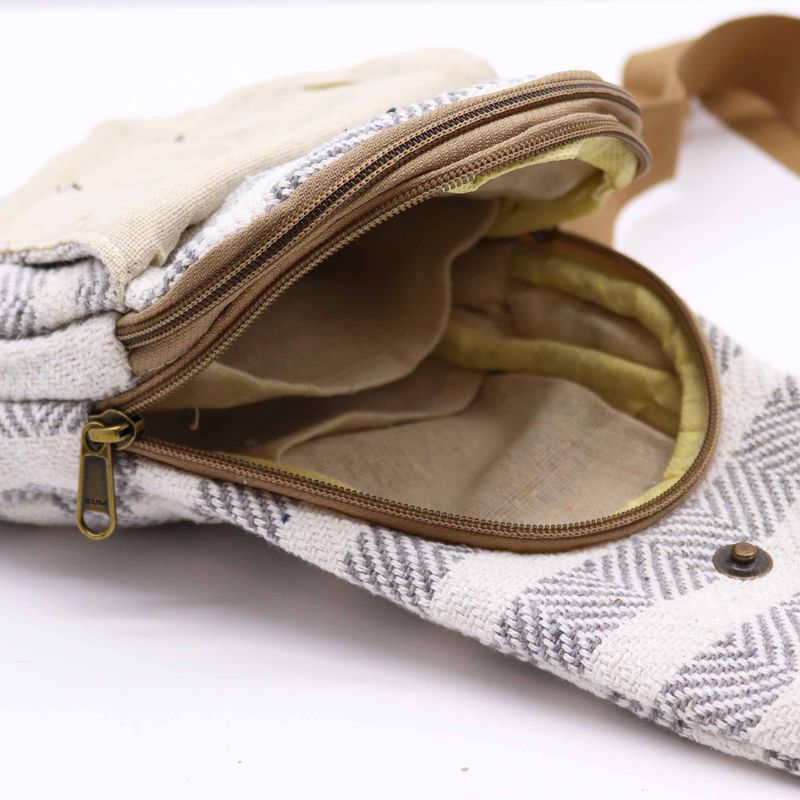 Cross-Body Väska i Naturlig Bomull - Grå & Vit