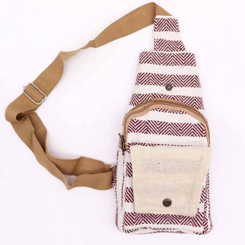 Cross-Body Väska i Naturlig Bomull - Vinröd & Vit