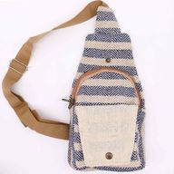 Cross-Body Väska i Naturlig Bomull - Biege & Marinblå