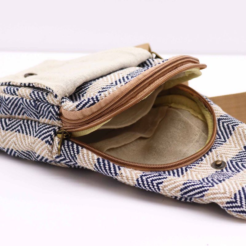 Cross-Body Väska i Naturlig Bomull - Biege & Marinblå