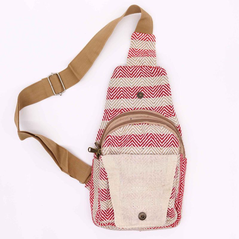 Cross-Body Väska i Naturlig Bomull - Beige & Rosa