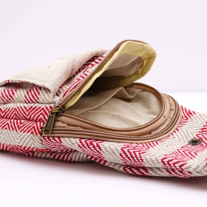 Cross-Body Väska i Naturlig Bomull - Beige & Rosa