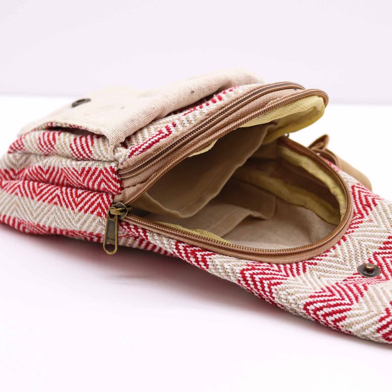 Cross-Body Väska i Naturlig Bomull - Beige & Rosa