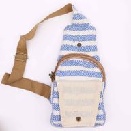 Cross-Body Väska i Naturlig Bomull - Blå & Vit