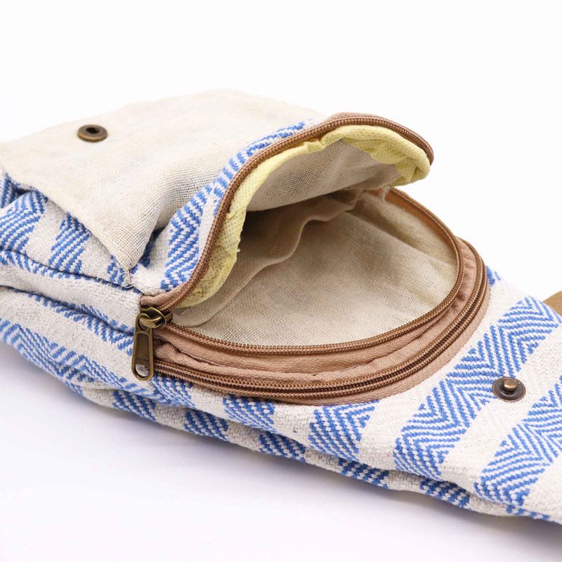 Cross-Body Väska i Naturlig Bomull - Blå & Vit