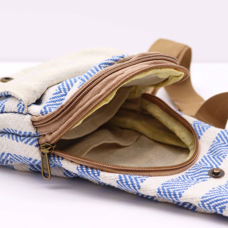 Cross-Body Väska i Naturlig Bomull - Blå & Vit