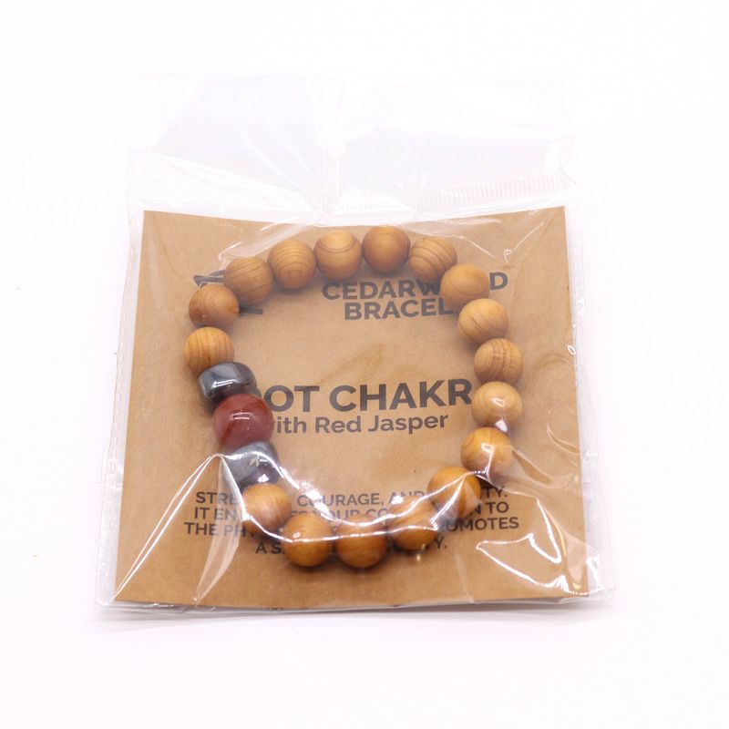 Rotchakra Armband av Cederträ med Röd Jaspis