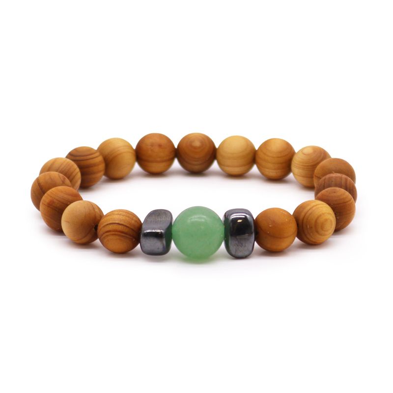 Sakralchakra Armband av Cederträ med Grön Aventurin