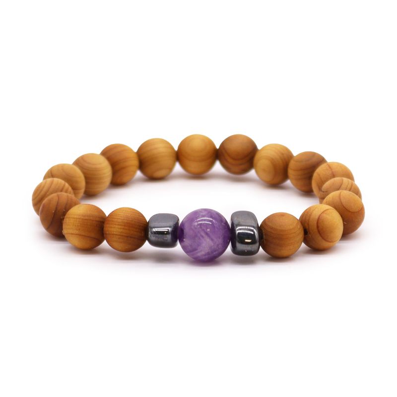 Tredje-ögat-chakra Armband av Cederträ med Ametist