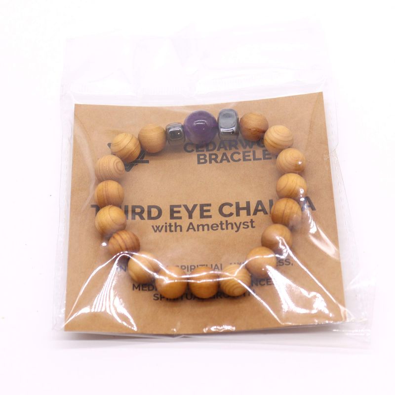 Tredje-ögat-chakra Armband av Cederträ med Ametist
