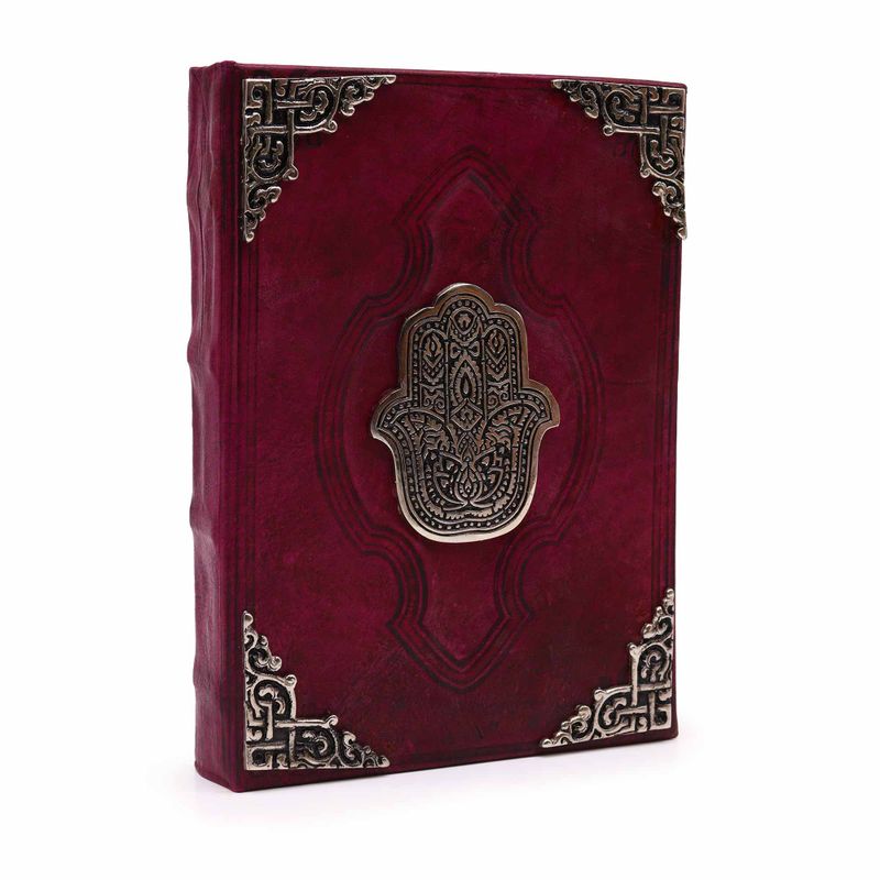Stor Röd Anteckningsbok - Hamsa i Zink (26x18cm) - 200 Sidor