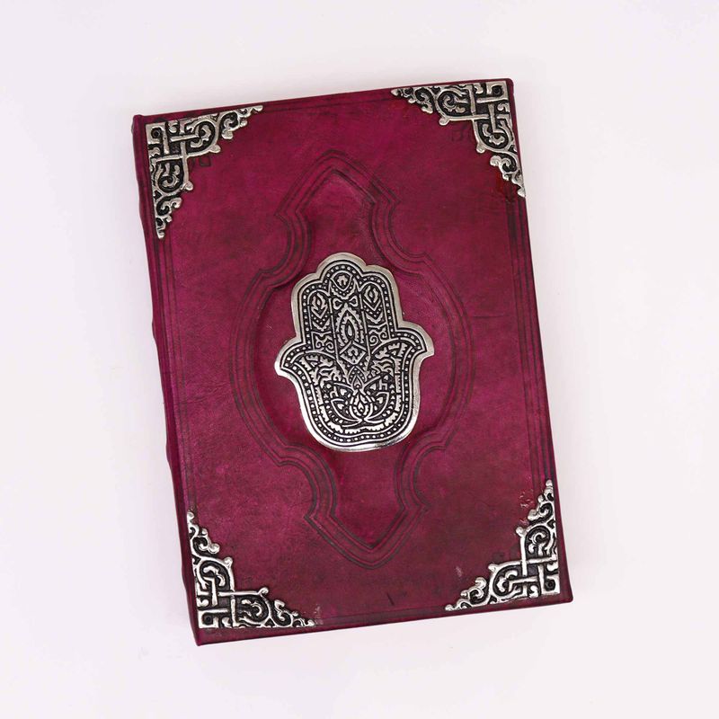 Stor Röd Anteckningsbok - Hamsa i Zink (26x18cm) - 200 Sidor