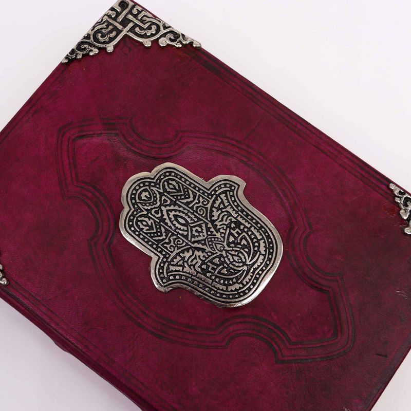 Stor Röd Anteckningsbok - Hamsa i Zink (26x18cm) - 200 Sidor