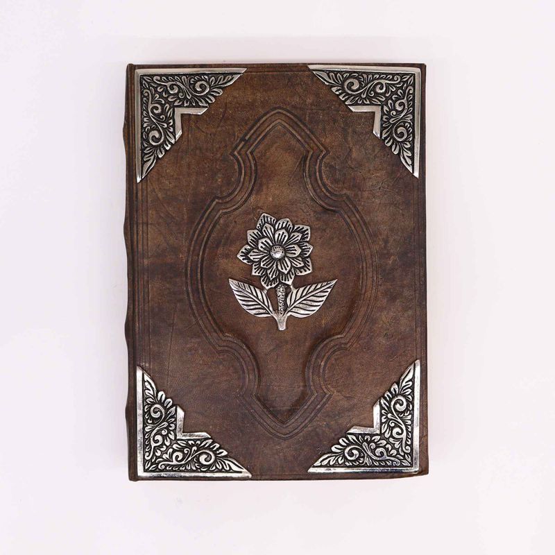 Stor Brun Anteckningsbok - Ros i Zink (26x18cm) - 200 sidor