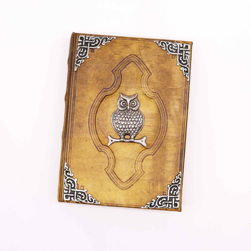 Stor Kaffefärgad Anteckningsbok - Uggla i Zink (26x18cm) - 200 sidor
