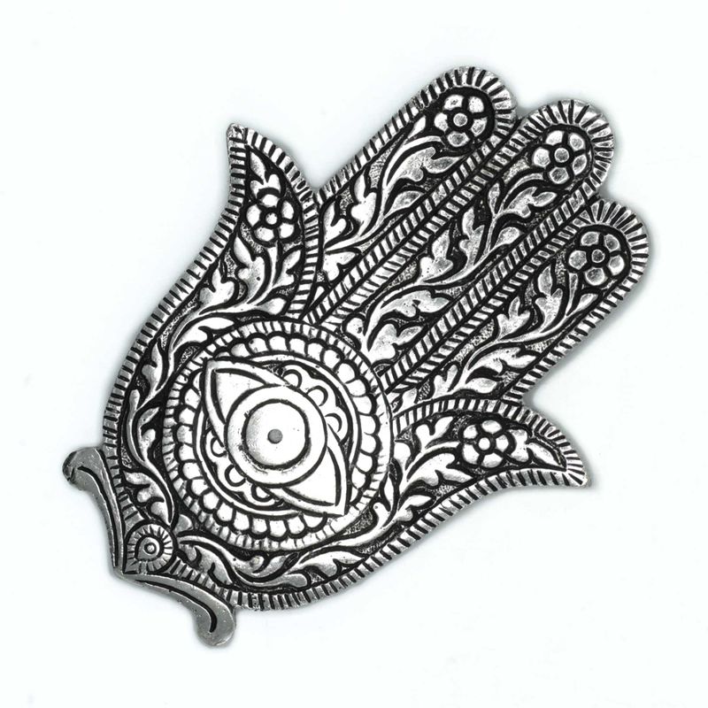 Rökelsehållare i Polerat Aluminium - Hamsa 14cm