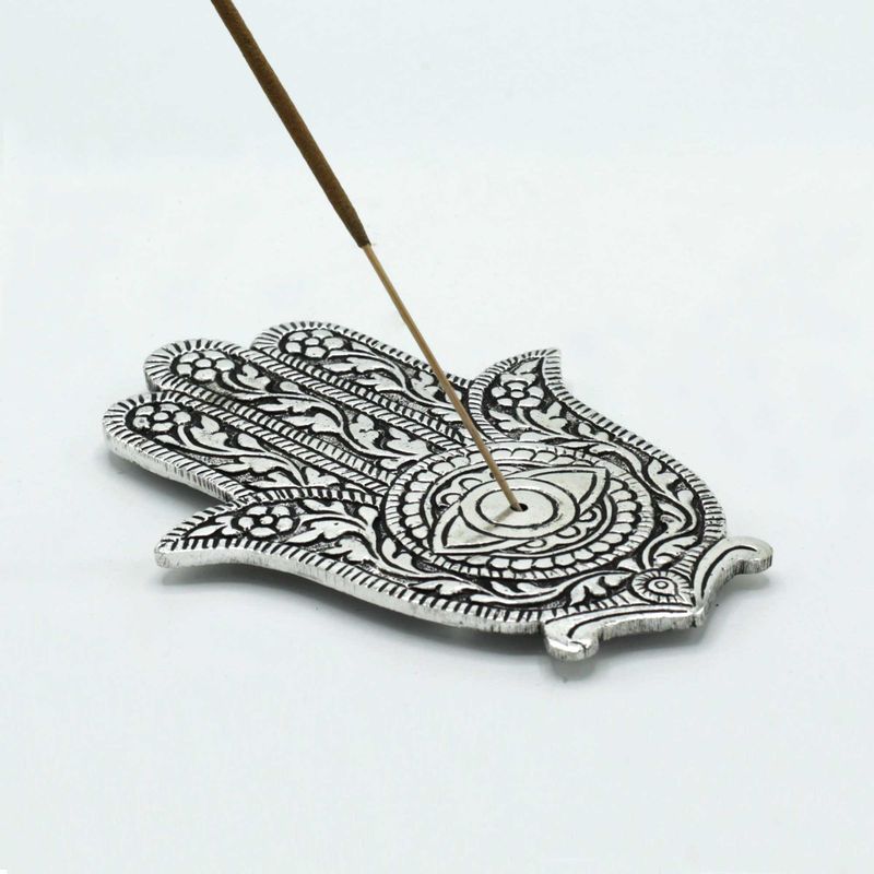 Rökelsehållare i Polerat Aluminium - Hamsa 14cm