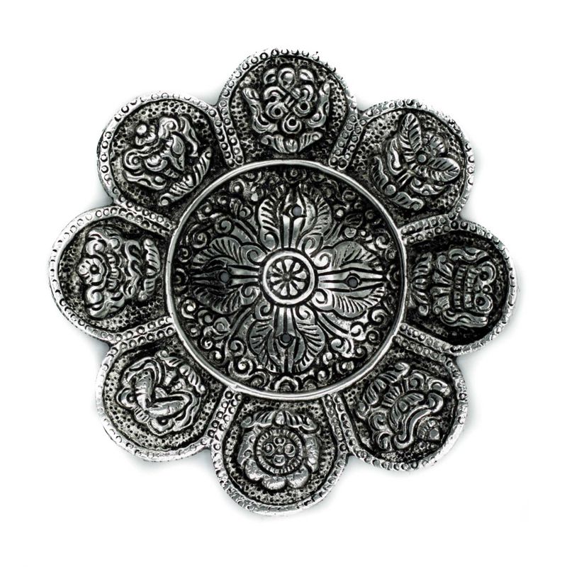 Rökelsehållare i Polerat Aluminium - Tibetanska Symboler 12cm