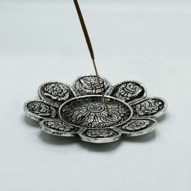 Rökelsehållare i Polerat Aluminium - Tibetanska Symboler 12cm