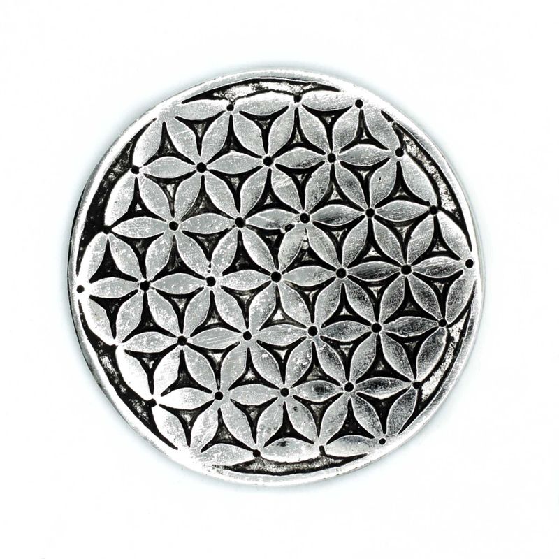 Rökelsehållare i Polerat Aluminium - Livets Blomma 11cm