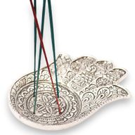 Stor Rökelsehållare i Polerat Aluminium  - Hamsa 18x13cm