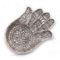 Stor Rökelsehållare i Polerat Aluminium  - Hamsa 18x13cm
