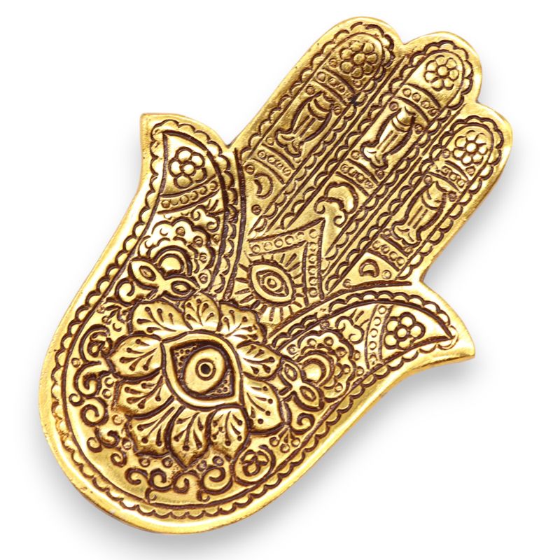 Liten Rökelsehållare i Guld Aluminium - Hamsa 13x5.5cm