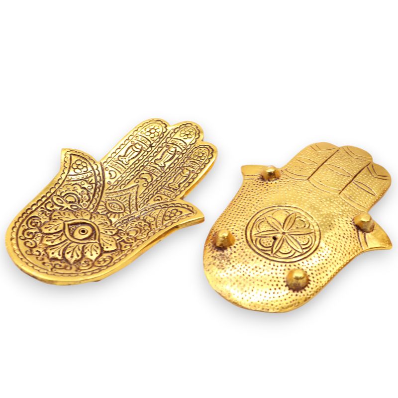 Liten Rökelsehållare i Guld Aluminium - Hamsa 13x5.5cm