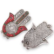 Liten Röd & Grön Rökelsehållare - Hamsa 13x5.5cm