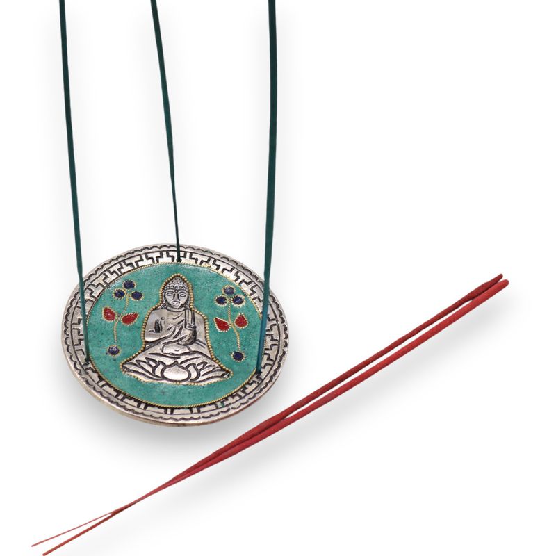Rökelsehållare - Buddha med Grön Dekor 10cm