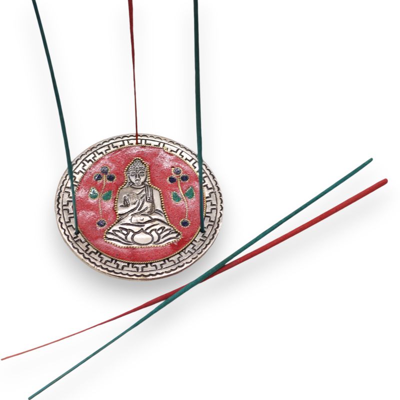 Rökelsehållare - Buddha med Röd Dekor 10cm